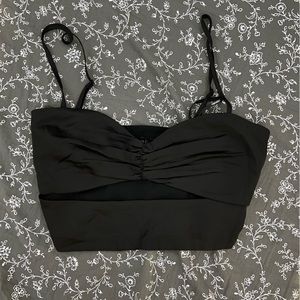 Forever 21 Black Silky Keyhole Split Crop Top